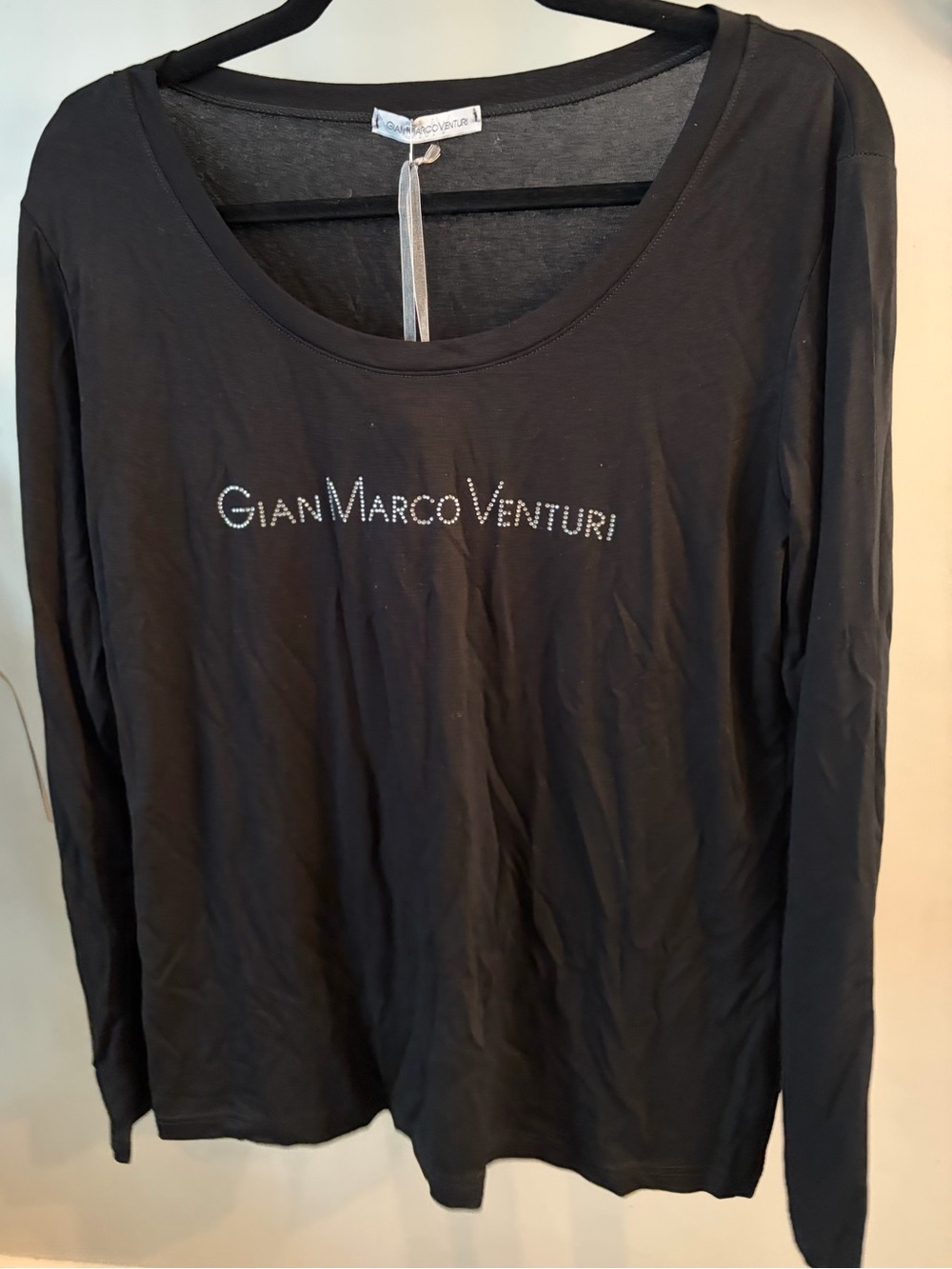 NWT ✨ GianMarco Venturi rhinestone Black Long-Sleeve Logo Tee size XL